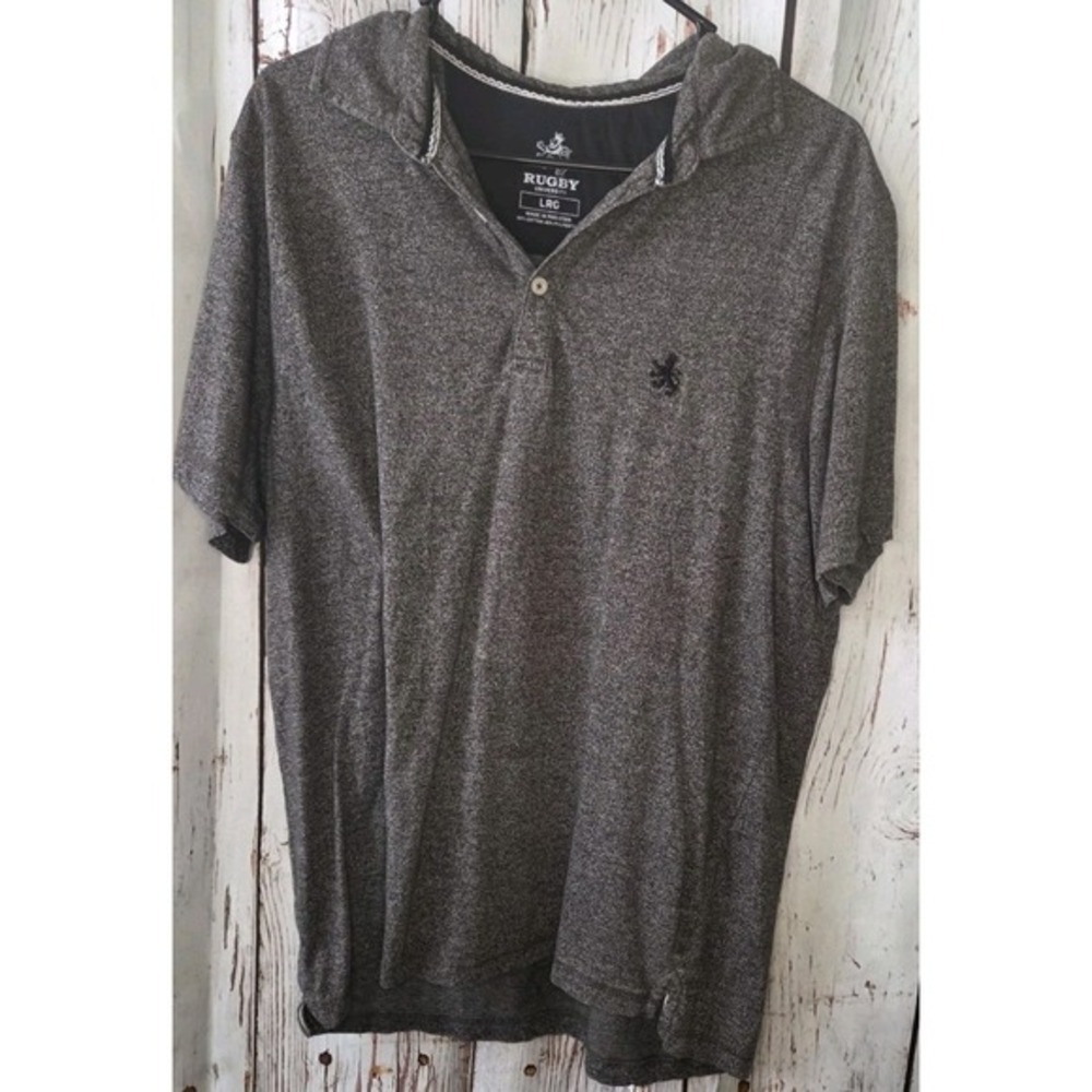 Rugby University Men's Polo Shirt - Size Large L - Black Gray Short Sheeve Sport
